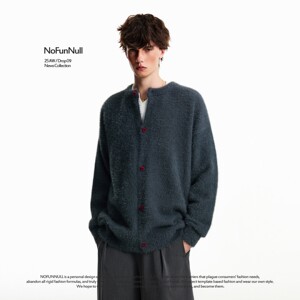 
NOFUNNULL American retro Baggy cardigan round neck sweater for men and women autumn and winter warm couple knitted sweater jacket