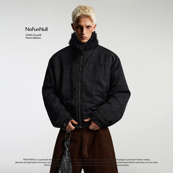 
NOFUNNULL American-style fur collar cotton jacket for men and women, couple silhouette, warm cotton coat, high-end workwear jacket