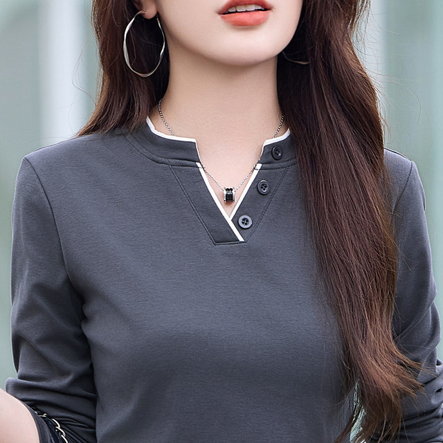 Spring and Autumn new cotton long-sleeved T-shirt for women with large size casual outside autumn clothes mother's outfit fashionable inner base top