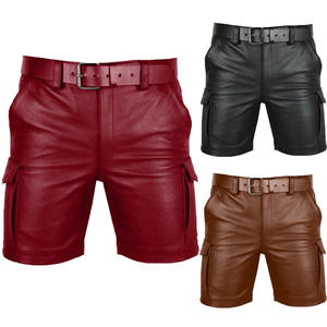 European and American tough guy leather pants leather pants men's handsome casual multi -pockets shorts black straight pants PU leather pants pants