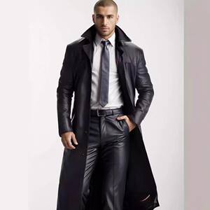 
Shanghai God of Gamblers Domineering Muscular Man Tough Guy Windbreaker Jacket Long Over-the-Knee Fat Man Large Size Leather Jacket