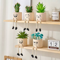 Creative Cartoon Hanging Leg Artificial Succulent Flower Pot Nordic Style Home Desktop Decoration Ornament Artificial Green Plant Potted Plant