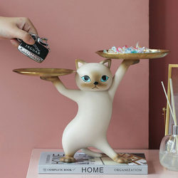 Creative Sand Sculpture Enchanting Cat Tray Ornament for Living Room Home Entrance Key Storage Decoration Self-Healing Gift