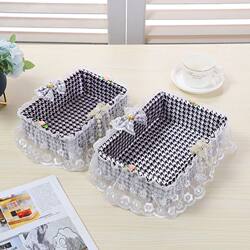 New Storage Basket Lace Fabric Storage Basket Desktop Shoe Cabinet Imitation Rattan Woven Cosmetics Key Miscellaneous Storage Box