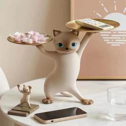 Enchanting Cat Figurine with Double Trays, Creative Home Decoration, Entryway Living Room Key Storage Box, Housewarming Gift