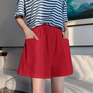 
Summer casual wide-leg shorts for women sports loose thin students looking thin high waist straight cotton large-size five-point pants