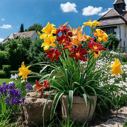 Large-Flowered Daylily Potted Plant, Perennial Flower Seedling with Flowers, Suitable for Indoor, Garden, Balcony, and Outdoor Green Plants, Cold and Heat Resistant