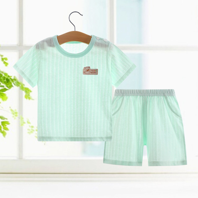 Baby short-sleeved suit summer thin baby clothes cotton boys and girls ...