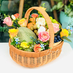 Imitation Rattan Handle Storage Basket Iron Frame Reinforced Picnic Basket Shopping Basket Rattan Flower Basket Picking Basket Living Room Snack Basket