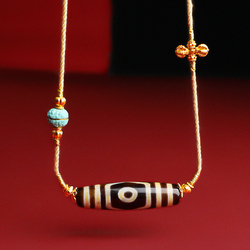 Braided Rope Dzi Beads Necklace With Two Eyes And Three Eyes Dzi Beads Lanyard Universal Clavicle Chain Accessories Junjun Same Style Diy Design