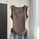 Square collar suspender vest for women thickened and warm inner wear in autumn and winter plus velvet wide shoulder cover sleeveless bottoming shirt top
