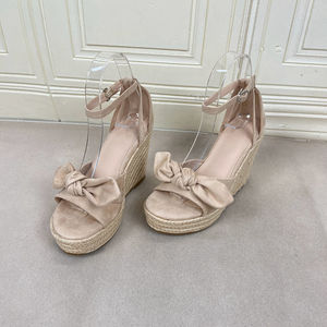 
Lady Shoes foreign trade original women's shoes fashion round toe solid color thick bottom braided bow wedge fashion sandals