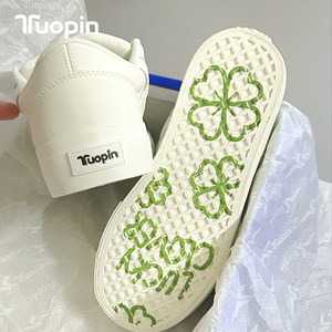 
Tuopin versatile white shoes for women 2025 autumn and winter new popular thick-soled sneakers casual four-leaf clover breathable canvas shoes