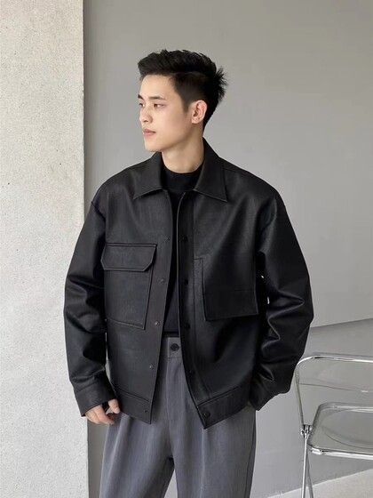 
Pilot motorcycle leather jacket men's loose 2025 autumn clothing Korean style fashionable handsome jacket trendy leather jacket plus velvet