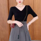 Front and rear V-neck mid-sleeved T-shirt for women with five-quarter sleeves pure cotton tight inner bottom shirt seven-quarter sleeve low-neck backless top
