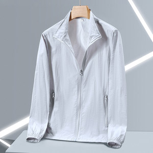 
Sun protection clothing men's summer thin ice silk breathable jacket hoodless plus size fat man outdoor stand collar sun protection clothing