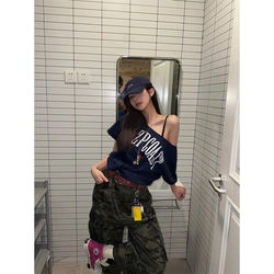 American Retro Hot Girl Off-Shoulder Short-Sleeve T-Shirt for Women, Summer 2025 New Style, Loose and Lazy Style, Unique Off-Shoulder Top