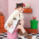 2025 spring girl star bear plaid PU splicing loose fake two-piece hooded beige sweatshirt cardigan jacket