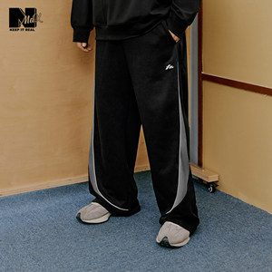 
NMAX large size trendy men's wear 26 spring new American style contrasting color splicing outdoor elastic waist loose straight sweatpants