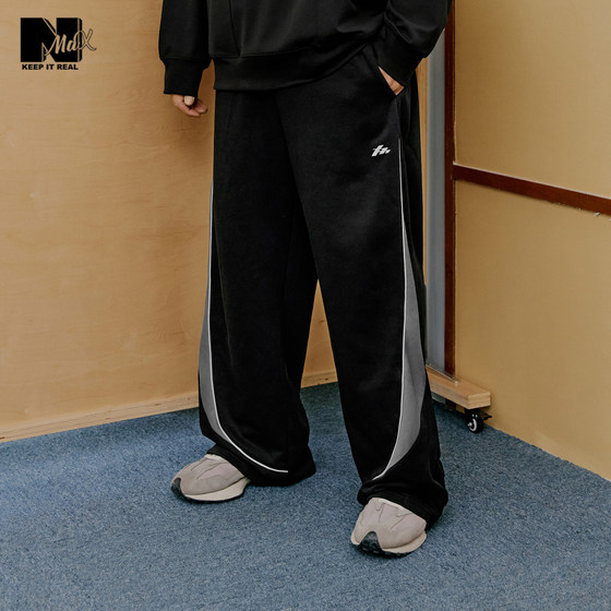 
NMAX large size trendy men's wear 26 spring new American style contrasting color splicing outdoor elastic waist loose straight sweatpants