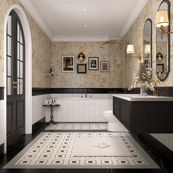 Autumn Yellow Floral Tiles French Nanyang Style Black and White Bathroom Wall Tiles Bathroom Toilet Retro Non-Slip Small Floor Tiles