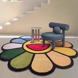 Sunflower Round Carpet, High-End Colorful Dopamine Sofa Coffee Table Rug, Irregular Bedroom Floor Mat, ins Style