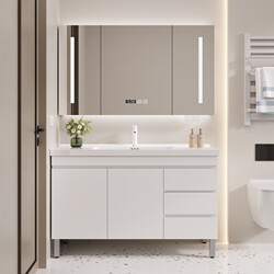 Multi-Layer Solid Wood Bathroom Cabinet with Integrated Ceramic Basin, Bathroom Sink Cabinet Combination, Floor-Standing Washbasin