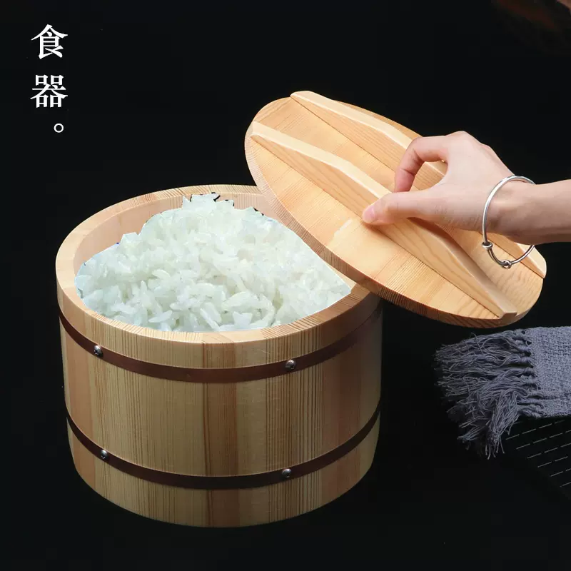 日式豪华木制带盖寿司饭桶米饭桶打饭桶保温木桶寿司店拌饭桶饭盆-Taobao