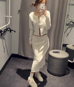 
Allison Ole Nike Girls' Skirt High Waist Threaded Slit Knitted Corduroy Stretch Skirt FQ1637