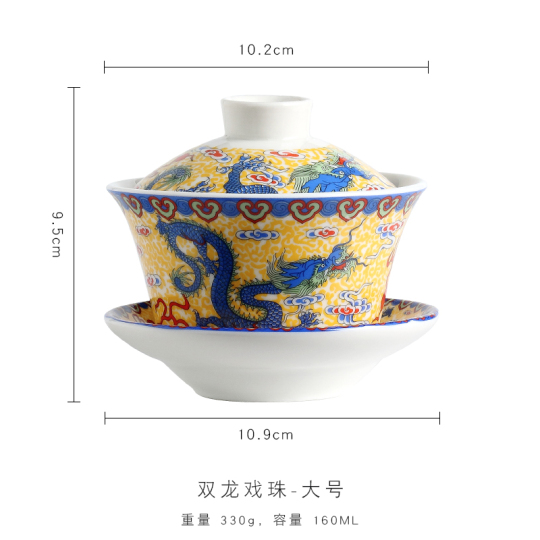 青と白の陶器製蓋付きボウル - 中国風茶碗、潮州陶磁器