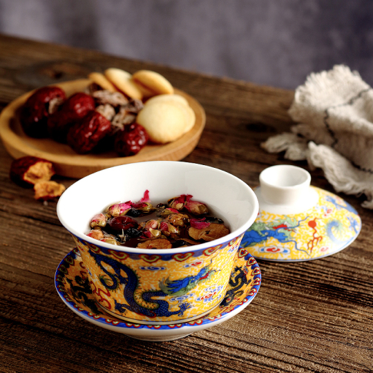 千碗家三才盖碗茶杯大号青花陶瓷中国风个人泡茶八宝茶碗复古商用