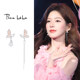 Pink long butterfly tassel ear clip for women light luxury high-end niche asymmetric earrings without earrings exquisite earrings