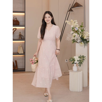 
Xia Dada Large Size Women's Clothing French Temperament Waist Dress New Elegant Slim V-neck Dress High-end