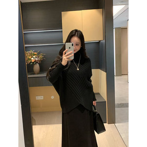 
XINYI [Winter Opening] Autumn and Winter Turtleneck Sleeve Sweater + High Waist Skirt Slimming and Temperament Suit for Women