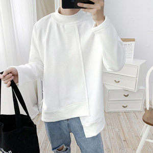 Spring and autumn half -high collar asymmetric personality jacket, sweater, men's Korean version red simple casual hairstyle bottom shirt