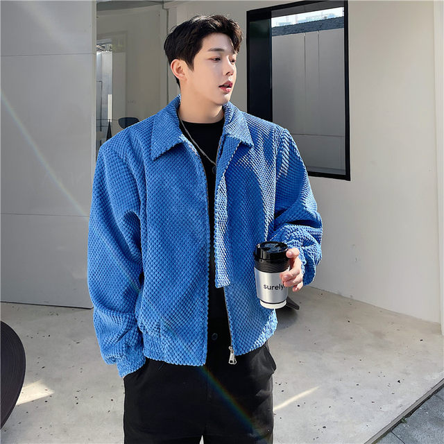 Klein blue jacket men's Korean style grainy short internet celebrity ...