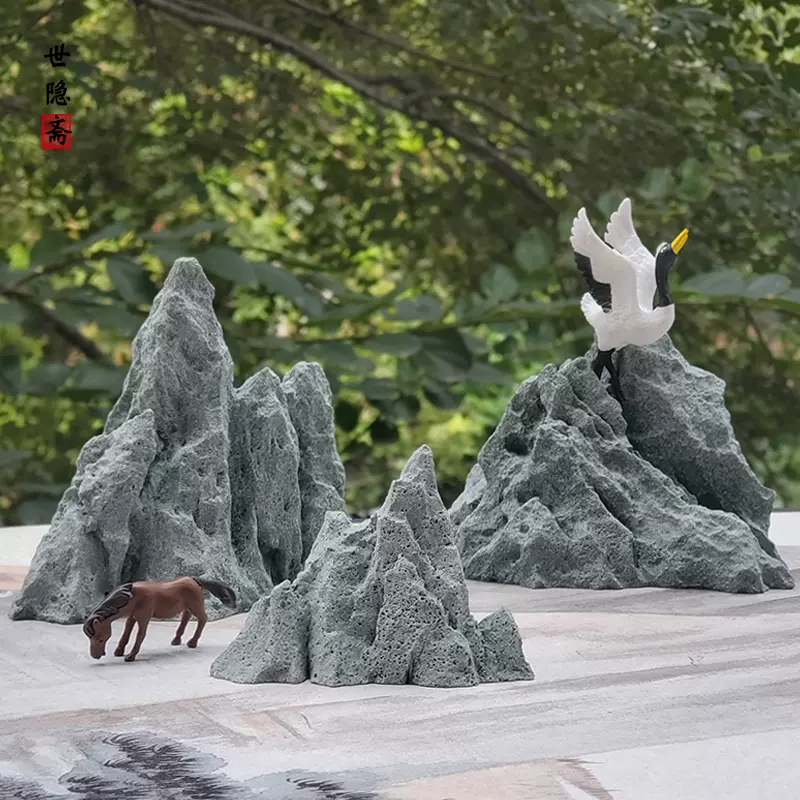 仿真小假山摆件假山石鱼缸造景石头微景观diy岩石枯山水盆景装饰 Taobao