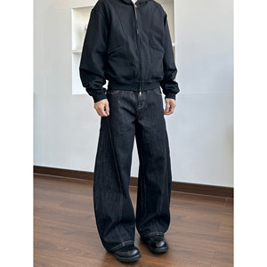 
ALLFIT scimitar raw cow black jeans cleanfit niche trend loose casual versatile trousers for men