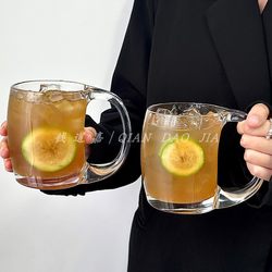 Large Capacity Crescent Cup with Handle, Beverage Juice Cup, Special-Shaped Glass Cup, Creative Household Fruit Tea Cup, Cocktail Cup