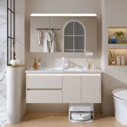 Robot Vacuum Cleaner Base Station Storage Bathroom Cabinet with Integrated Ceramic Basin, Bathroom Washbasin Cabinet