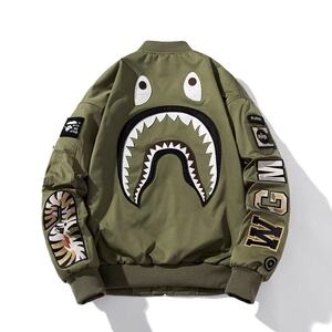 
American spring, autumn and winter MA1 bomber jackets for men and women, ins fashion brand baseball cotton jackets, couple shark embroidered jackets