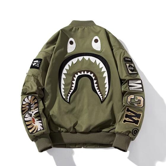 
American spring, autumn and winter MA1 bomber jackets for men and women, ins fashion brand baseball cotton jackets, couple shark embroidered jackets