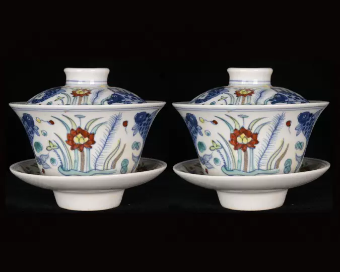 明代成化斗彩鱼藻纹马蹄饭杯古董古玩陶瓷古瓷器老货包老-Taobao