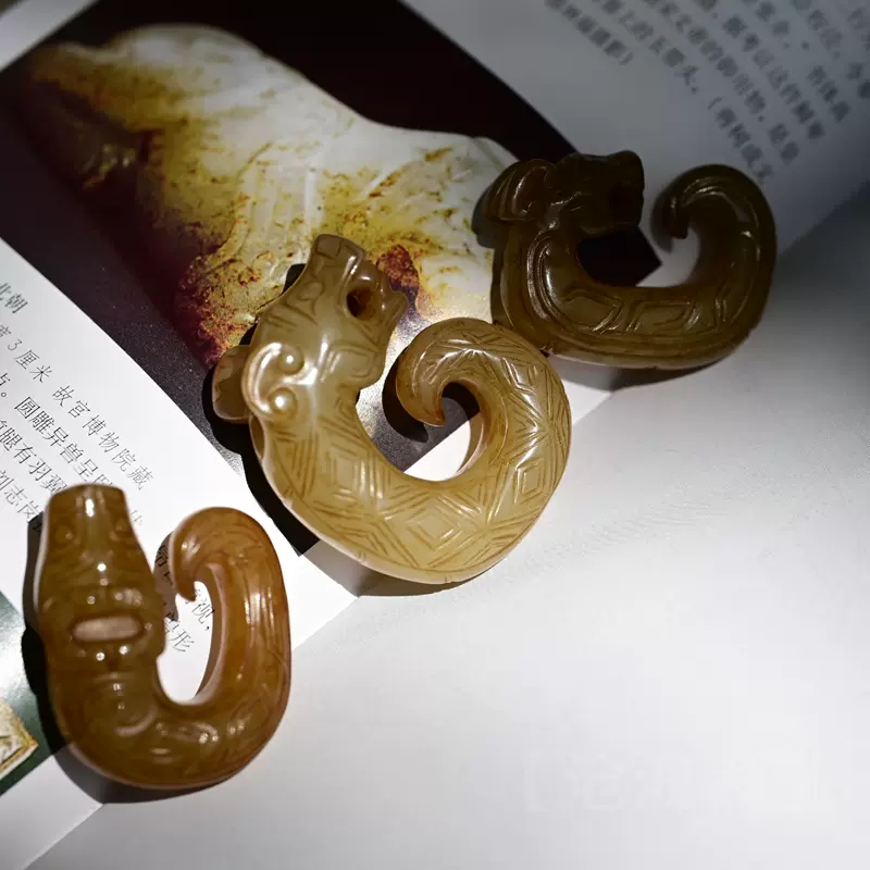 汉代古玉/老玉游丝毛雕和田玉籽料龙凤纹透雕玉佩/玉珩