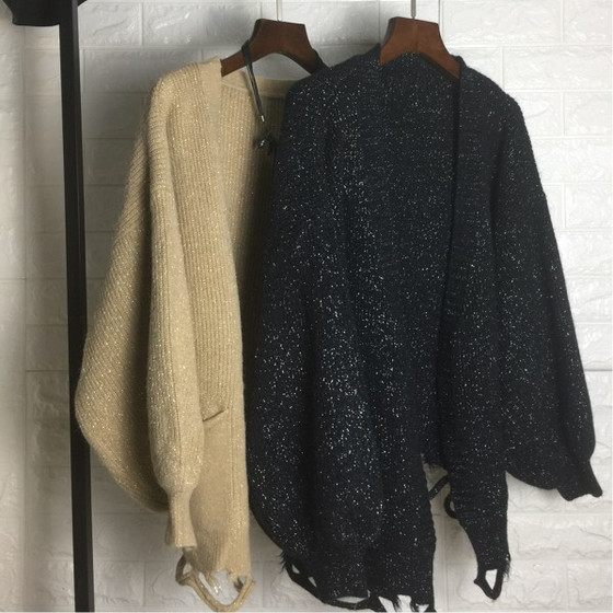 The same Korean version of the Korean version of the versatile loose, lazy flashes, golden silk sweater jacket
