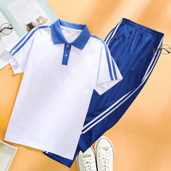 Summer Couple Outfits, Student School Uniforms, Two-Bar Lapel Polo Shirts for Women, Loose Short-Sleeved T-Shirts and Pants Sets, Class Uniforms for Graduation