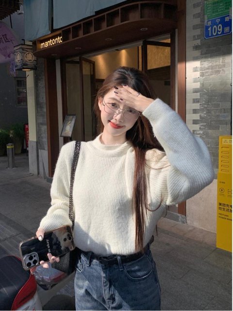 Loose Half High Neck Pullover Sweater Base Dress