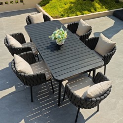 Outdoor Aluminum Alloy Table and Chair Set, Courtyard Garden Terrace, Waterproof and Sun-Proof Leisure Dining Table and Chair Set, Woven Rattan Chair