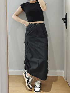
A skirt suitable for pear-shaped figure American sweet and spicy skirt with large size black work skirt covering the belly straight buttocks