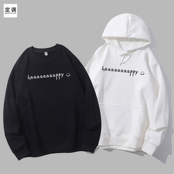 haaaaaaaappy fun English letters happy creative niche design men and women round neck sweatshirt hoodie diy